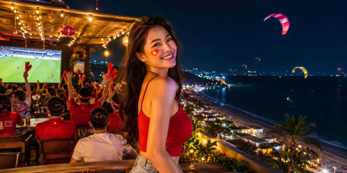 Người hâm mộ bóng đá theo dõi cược thể thao tại Mũi Né bên ly cà phê