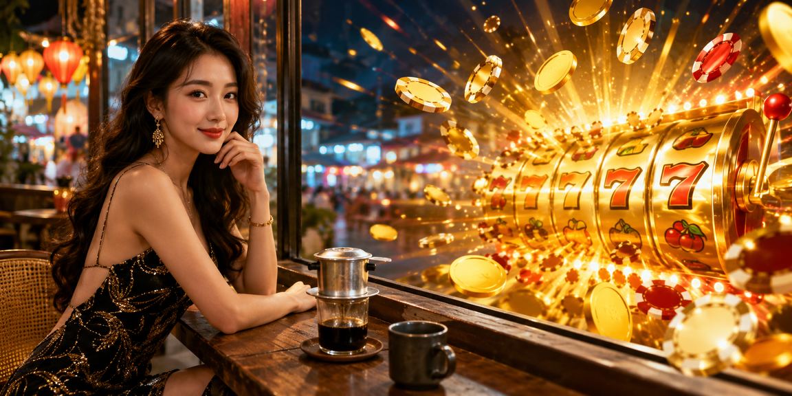 Người chơi slot game tại Nha Trang thưởng thức cà phê trước màn hình